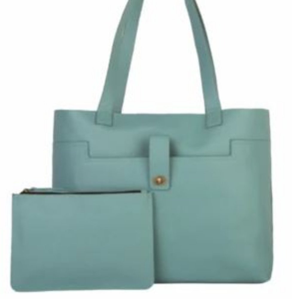 Paige Vegan Leather Shoulder Bag & RFID Wallet Set holds small laptop and tablet